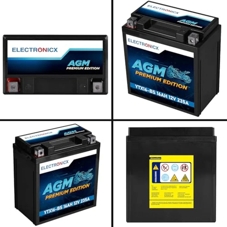 Electronicx YTX16-BS AGM Motorradbatterie 16Ah 12V – wartungsfrei, rüttelfest, auslaufsicher für Motorrad, Roller, Quad und ATV – Bild 9