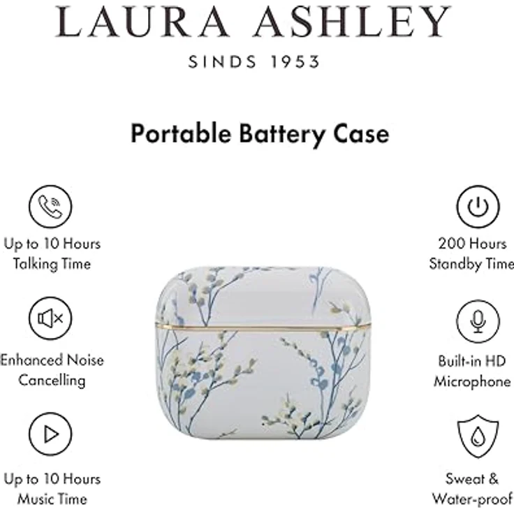 VQ Laura Ashley Kabellose Ohrhörer Bluetooth TWS 5.3 - Pussy Willow Weiß, In-Ear-Kopfhörer mit 40 Stunden Akkulaufzeit und ENC-Geräuschunterdrückung – Bild 4