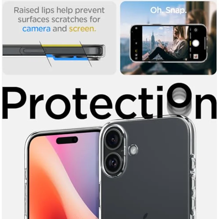 Spigen Liquid Crystal Hülle Kompatibel mit iPhone 16 -Crystal Clear, Transparentes TPU Material, Schutz für Display und Kamera, Air Cushion Technologie, Maßgeschneidert für alle Anschlüsse – Bild 5