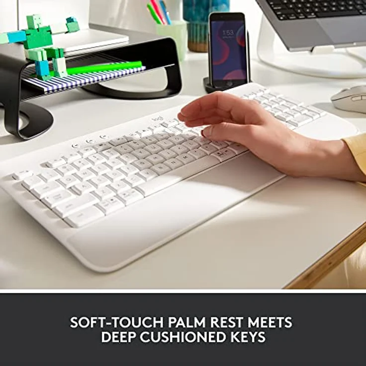 Logitech Signature K650 Comfort kabellose Tastatur mit Handballenauflage, BLE Bluetooth/Logi Bolt USB-Empfänger, Soft-Touch-Tastatur, Numpad, PC/Windows/Mac, Italienisches QWERTY - Weiß – Bild 2