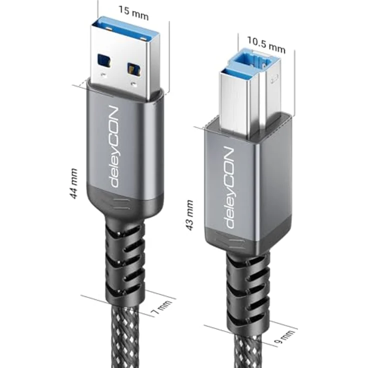 deleyCON 0,5m USB 3.0 Kabel, USB-A auf USB-B Druckerkabel mit 5 Gbit/s Datenübertragungsrate, Schwarz – Bild 3
