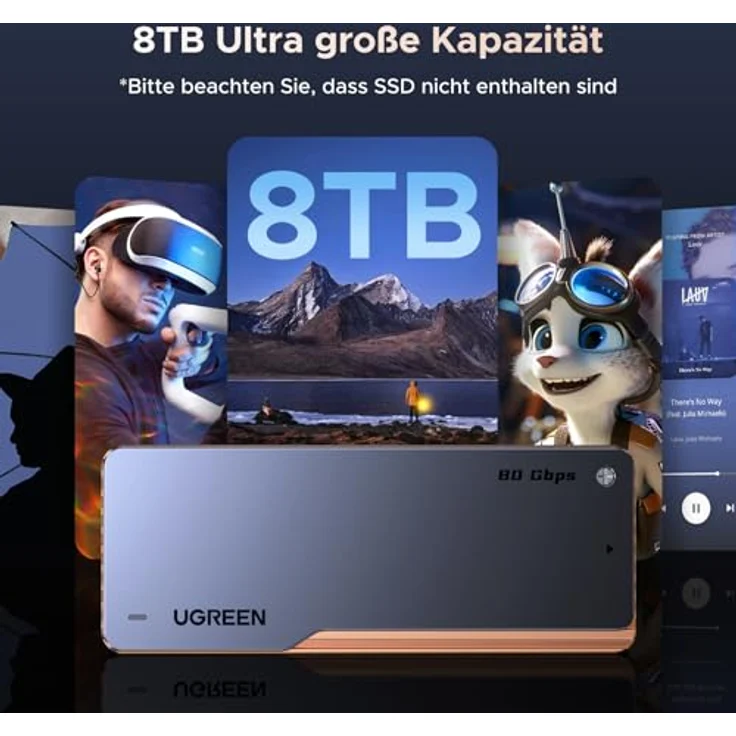 UGREEN M.2 NVMe SSD Gehäuse, 80Gbps mit Intel JHL9480 Chip, kompatibel mit Thunderbolt 5/4 und USB 4, für MacBook Pro M4/M4 Pro/M4 Max und HP Celeron N4120, leichte und tragbare Bauweise – Bild 5