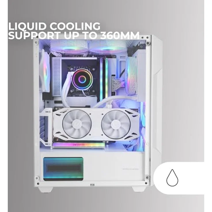 Mars Gaming MC-GEO ATX Gaming Gehäuse, 4x 120mm FRGB Lüfter, Seitenfenster aus gehärtetem Glas, Flüssigkeitskühlung bis 360mm, Weiß – Bild 6
