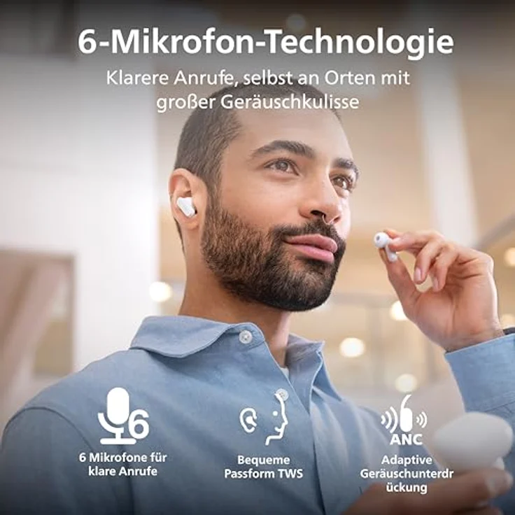 Philips TAT3000WT/00, Wireless Kopfhörer mit Active Noise Cancelling (ANC), Google Assistant, Siri, Bluetooth, Weiß – Bild 4