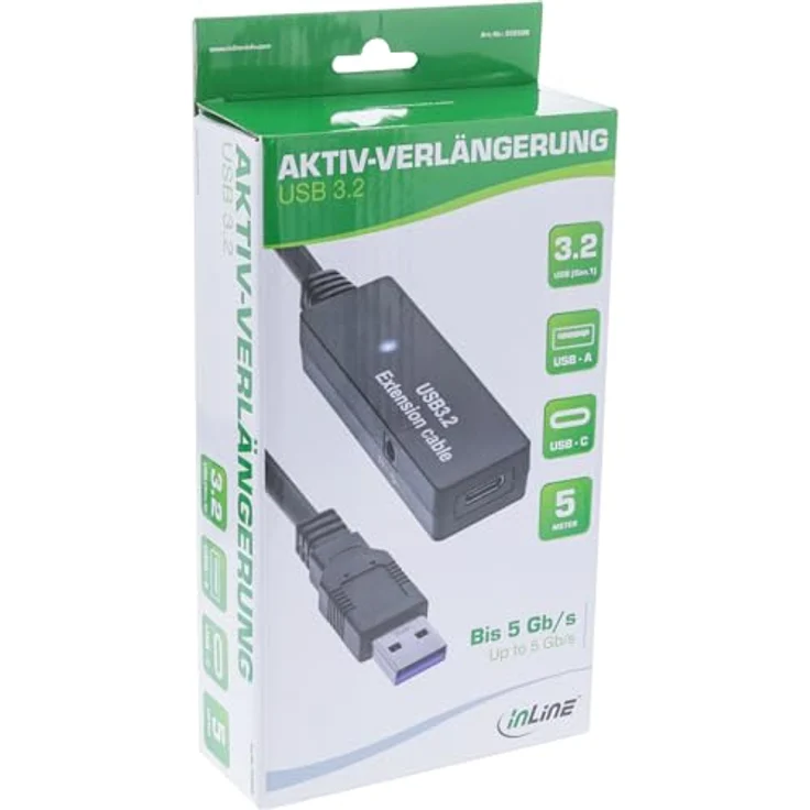 InLine USB 3.2 Gen.1 Aktiv-Verlängerungskabel, 5 m, Datenübertragungsrate bis zu 5 Gb/s, schwarz – Bild 3