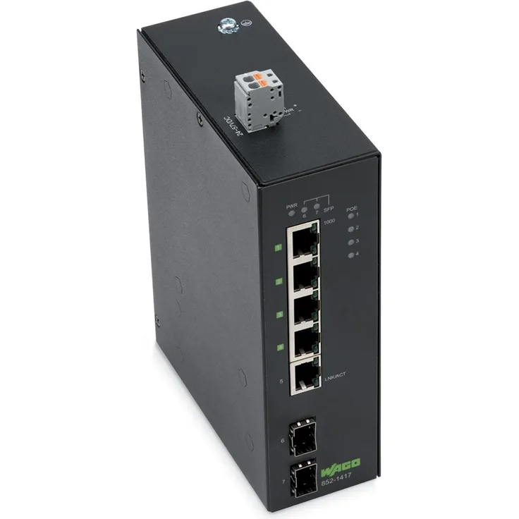 Wago Industrial Ethernet Switch (5 Ports), Netzwerk Switch mit PoE+ und SFP-Slots