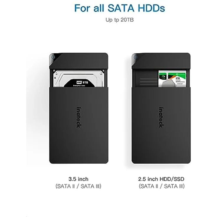 Inateck Festplattengehäuse 3.5 USB 3.0, Externes HDD Gehäuse für 2,5”/ 3,5” SATA HDD und SSD, Unterstützt UASP und maximal 20 TB Laufwerke, 12 V/ 2A Netzteil – Bild 2