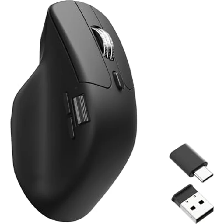 Keychron M6 Silent, Ergonomische drahtlose optische Maus mit 1000 DPI, leisen Klicks und programmierbaren Tasten, schwarz – Bild 1
