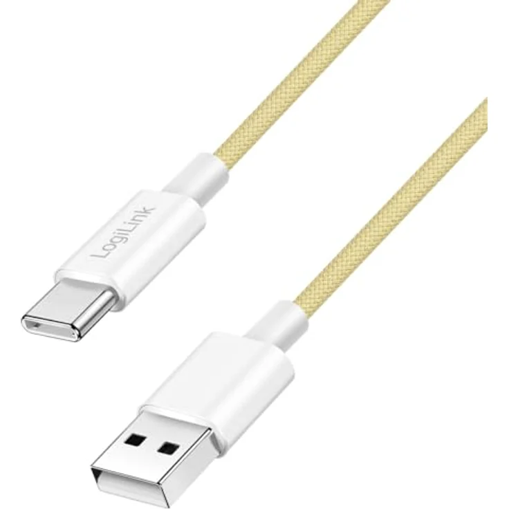 Logilink USB 2.0 Typ-C Anschlusskabel A zu C, 60W, Nylon-Ummantelung, Gelb, 1 m – Bild 1