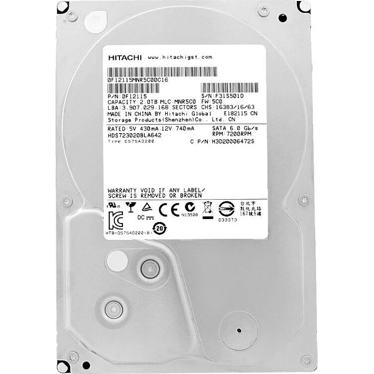 Hitachi 2Tb HDS723020BLA642 Interne Festplatte 7200Rpm Sata III 3.5'' Zoll, Schwarz