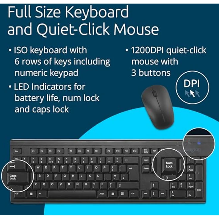 Kensington KM150 EQ Kabelloses Desktop-Set, Quiet-Click-Maus, 63% recyceltes Material, Schwarz – Bild 4