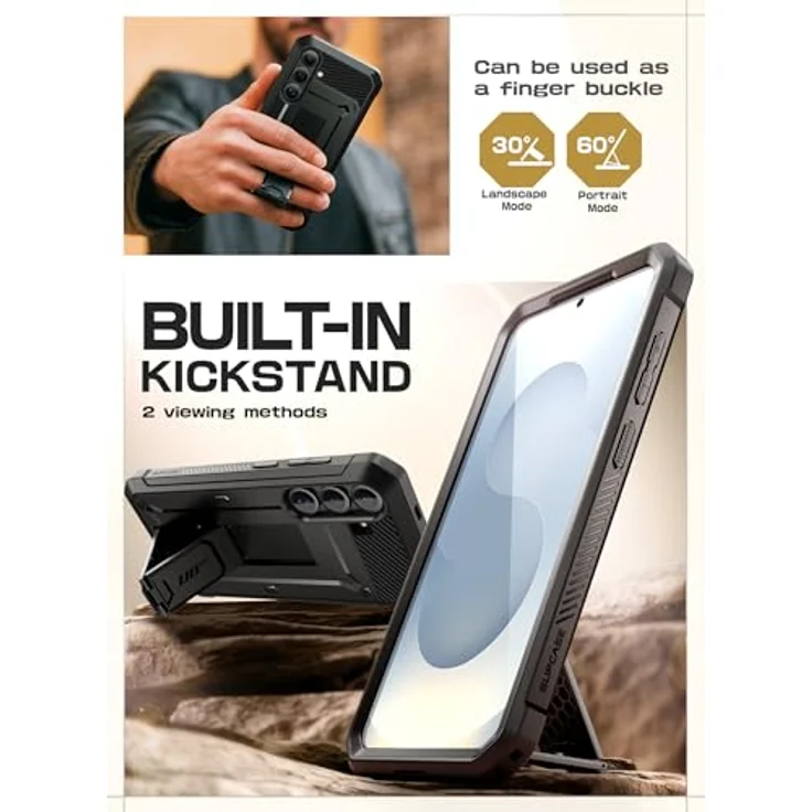 Supcase Galaxy S25 FE, Smartphone Hülle mit Gürtelclip, Schutzglas und stossfestem Design, Schwarz – Bild 4