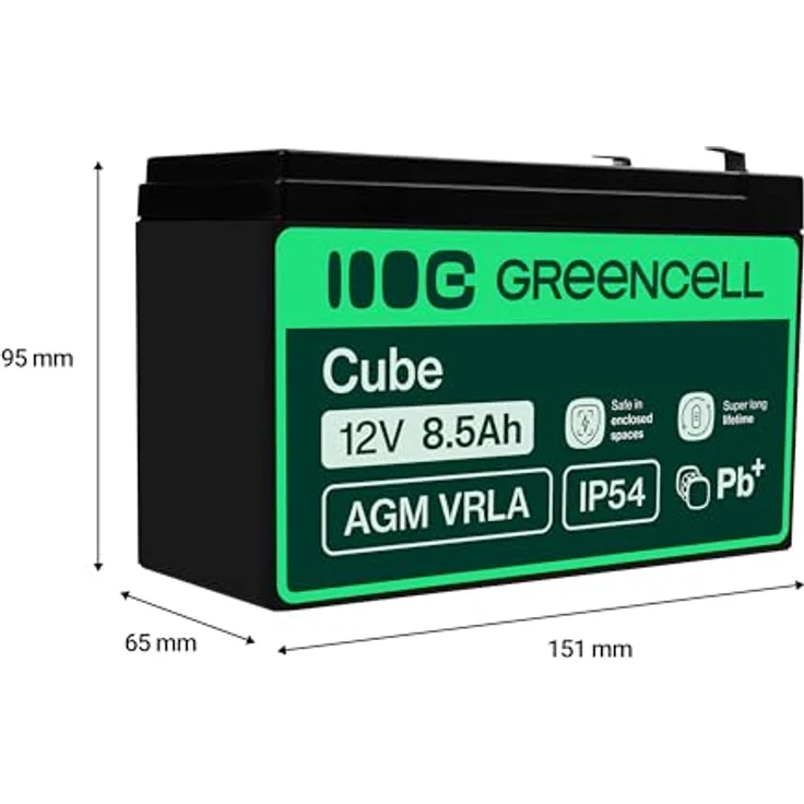 Green Cell® AGM 12V 8,5Ah Vlies Batterie, wartungsfrei, zyklenfest für USV, Alarm- und Sicherheitstechnik – Bild 2