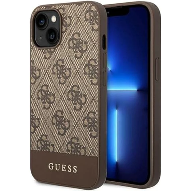 CG MOBILE Guess GUHCP14SG4GLBR hülle für iPhone 14 6,1" braun Hard case 4G Stripe Collection – Bild 1