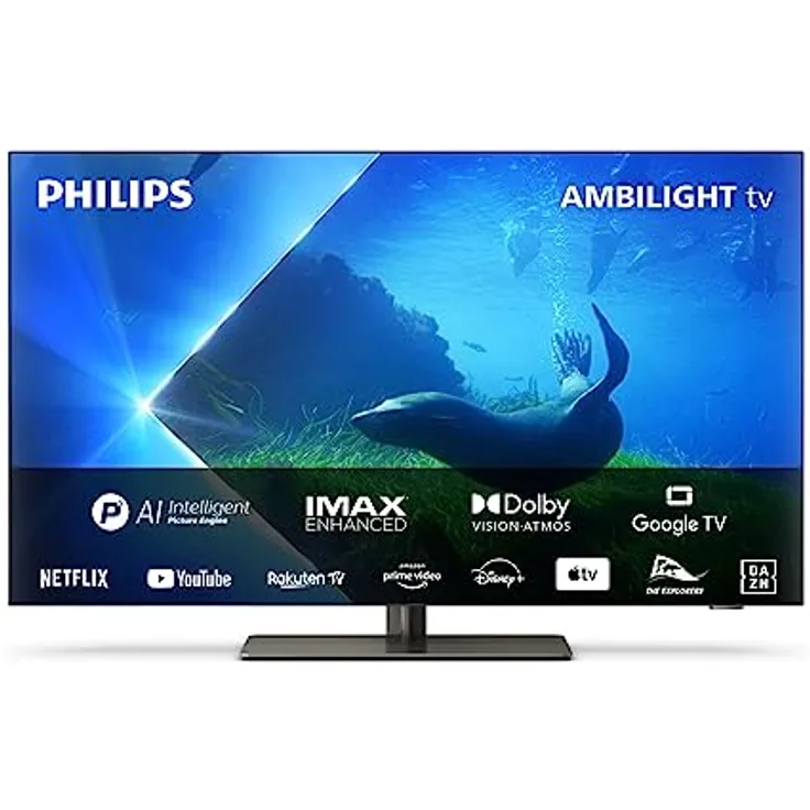 Philips 4K OLED Ambilight TV|OLED808/12|164 cm (65 Zoll)|UHD 4K|120Hz|P5 AI Perfect Picture Engine|HDR10+|Smart TV|Dolby Atmos|40W Lautsprecher|TV-Ständer|Prime|Netflix|YouTube|Google Assistant|Alexa|