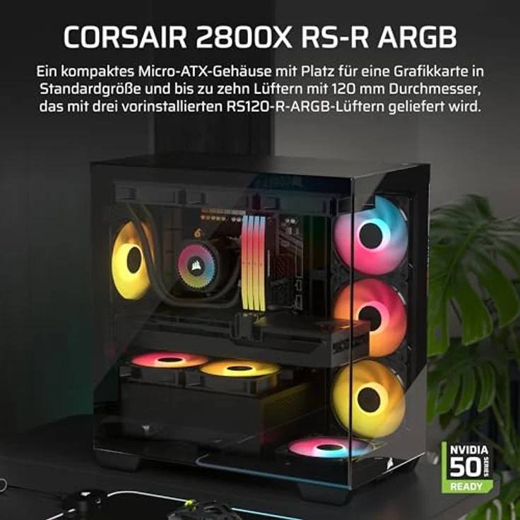 Corsair 2800X RS-R ARGB Midi Tower PC, Schwarz, Mini-ITX/micro ATX, gehärtetes Glas, Gaming mit RGB-Beleuchtung – Bild 2