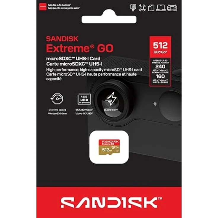 SanDisk Extreme Go - microSDXC UHS-I Speicherkarte - 512 GB, 240 MB/s Lesen, 160 MB/s Schreiben, Gold/Rot, wasserdicht, stoßfest – Bild 3