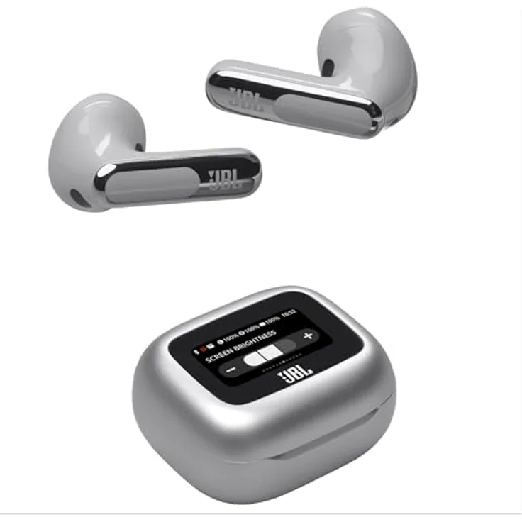 JBL Live Flex 3, Wireless Earbud-Kopfhörer mit Bluetooth, 50 Stunden Akkulaufzeit, True Adaptive Noise Cancelling, IP54 wasserfest, Silber