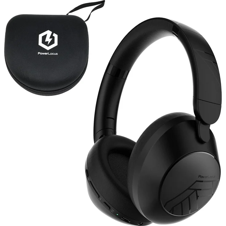 PowerLocus Orion Over Ear Bluetooth-Kopfhörer, 40 mm Treiber, 70 h Akkulaufzeit, Schwarz