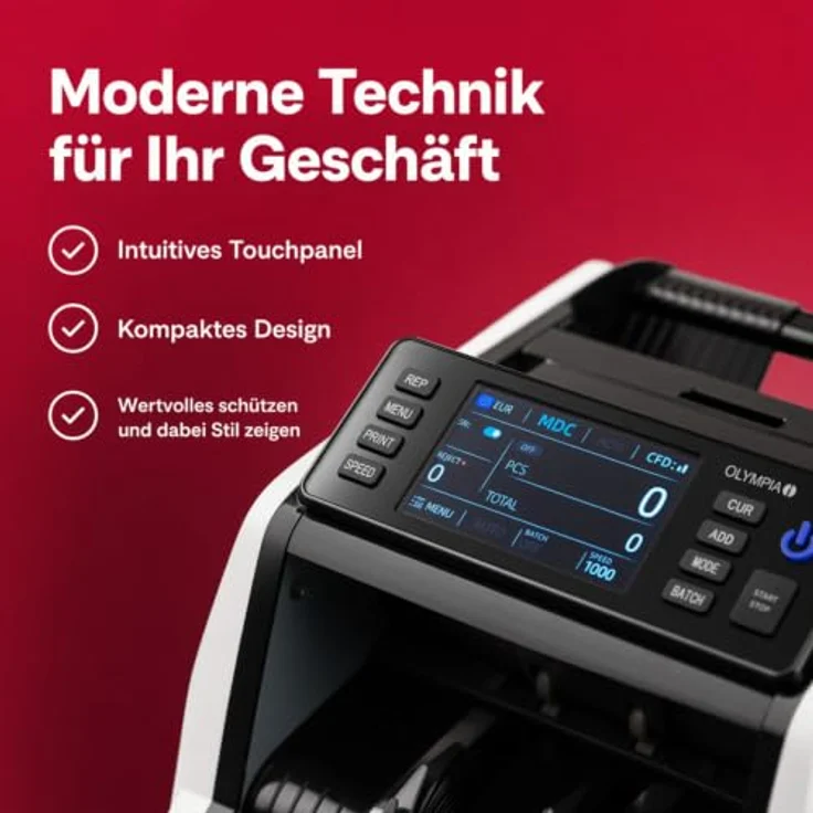 OLYMPIA Banknotenzähler NC 580 Plus, Geldzählmaschine mit Echtheitsprüfung und LED-Display, 1.000 Banknoten pro Minute – Bild 7