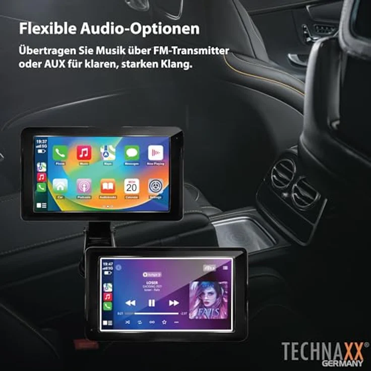 Technaxx TX-320, Wireless Car Play & Android Auto Display 7", Bluetooth 5.0, FM-Transmitter, AUX-Ausgang, eingebauter Lautsprecher, MicroSD-Steckplatz, Armaturenbrett-/Windschutzscheibenhalterung – Bild 4