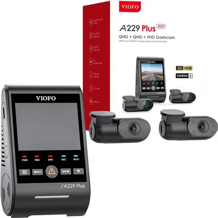 VIOFO A229 PLUS 3CH, Dashcam mit 2K + 1080p Auflösung, WiFi, GPS und Sony STARVIS 2 Sensoren