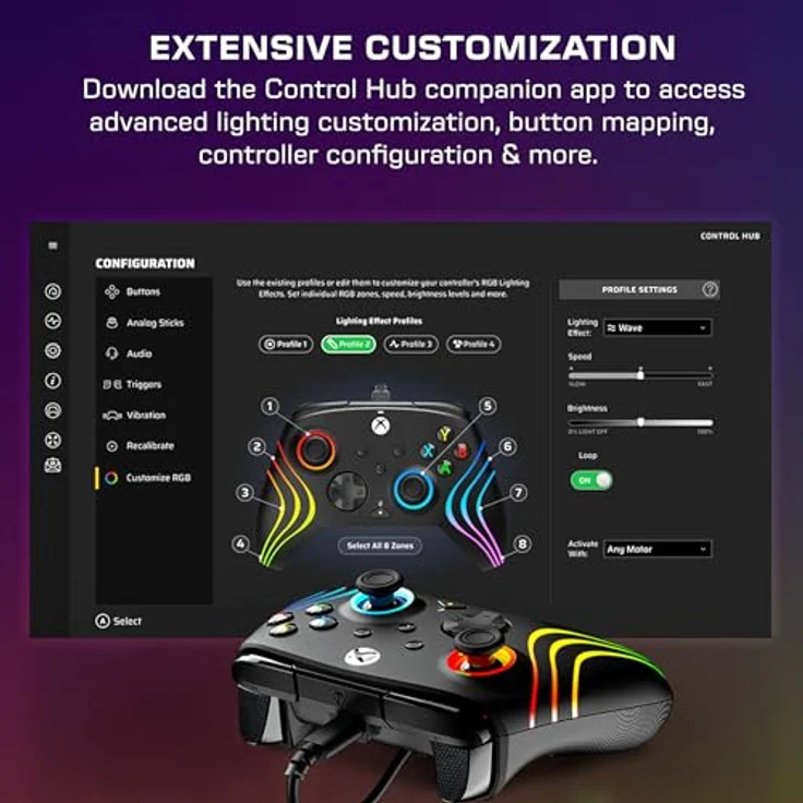 Turtle Beach Afterglow Wave Wired Controller, Gaming Controller mit dreistufig einstellbaren Hall-Effekt-Abzügen und RGB-Beleuchtung, Schwarz – Bild 6