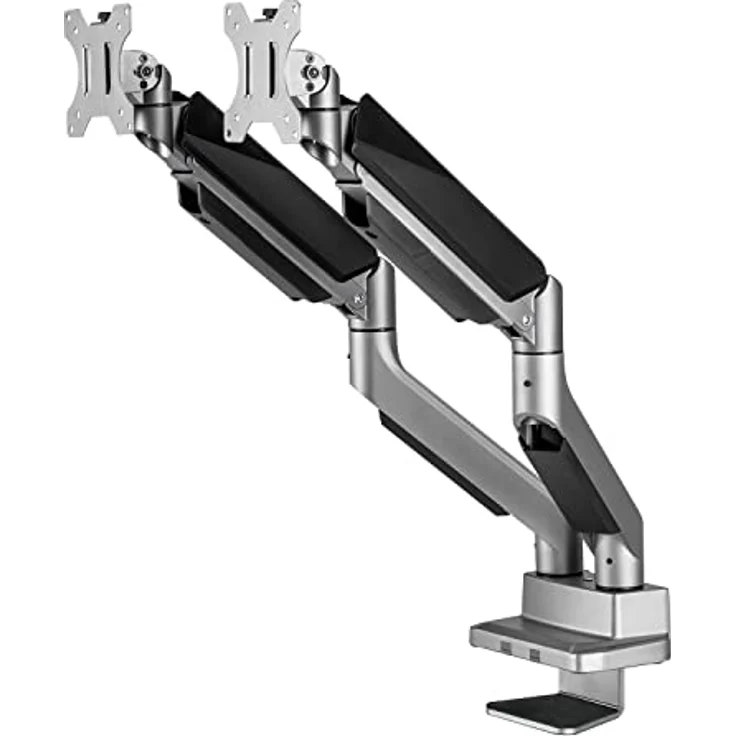Ergo Office ER-446 Monitorhalterung Gasfeder 17-35" Zoll Schwenkbar Neigbar Drehbar Höhenverstellbar Doppelarm VESA 75x75 100x100 bis 2x15kg, Schwarz – Bild 3