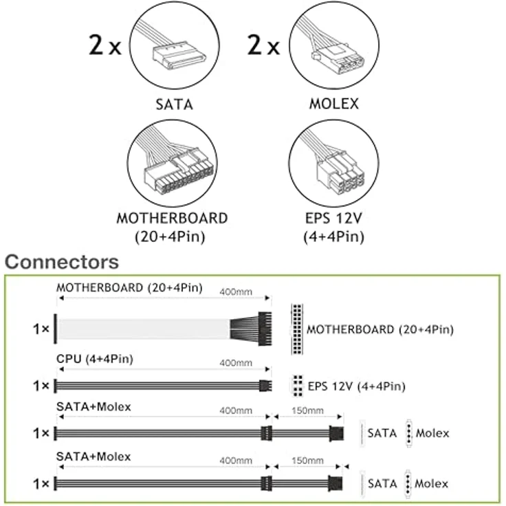 Tecnoware Free Silent Netzteil ATX 500 W Real PC Lüfter 12 cm 2 x SATA 1 x 24 Pole, 1 x 1 2 V, 4 + 4 Pole, 2 x Molex, 1 x Floppy, Einzelpackung – Bild 5
