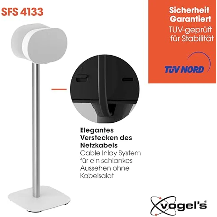 Vogel's SFS 4133 Lautsprecher Ständer für Sonos ERA300, Cable Inlay System, Höhe: 82 cm, Max. 5 kg, Weiß – Bild 4