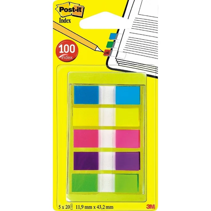 Post-it Notes Index Mini, beschriftbare und selbsthaftende Haftnotizstreifen im Etui