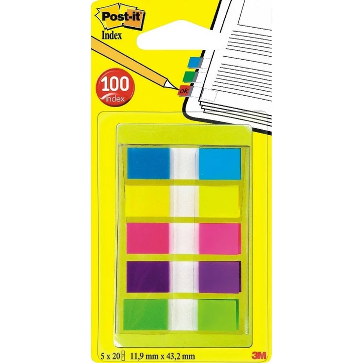 Post-it Notes Index Mini, beschriftbare und selbsthaftende Haftnotizstreifen im Etui