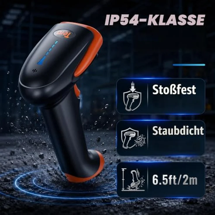 Tera Barcode Scanner HW0002, 2D/1D 3-in-1, Wireless 2.4 GHz/Bluetooth/USB, 2000mAh Akku, Anti-Schock-Silikon, orange – Bild 3