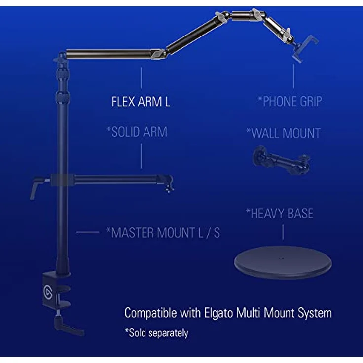 Elgato Master Mount L - Tischklemme mit ausfahrbarer Stange auf bis zu 125 cm, ¼-Zoll-Gewinde, Belichtung, Kameras und Mikrofone befestigen, perfekt für Streaming, Videokonferenzen und Studios – Bild 4
