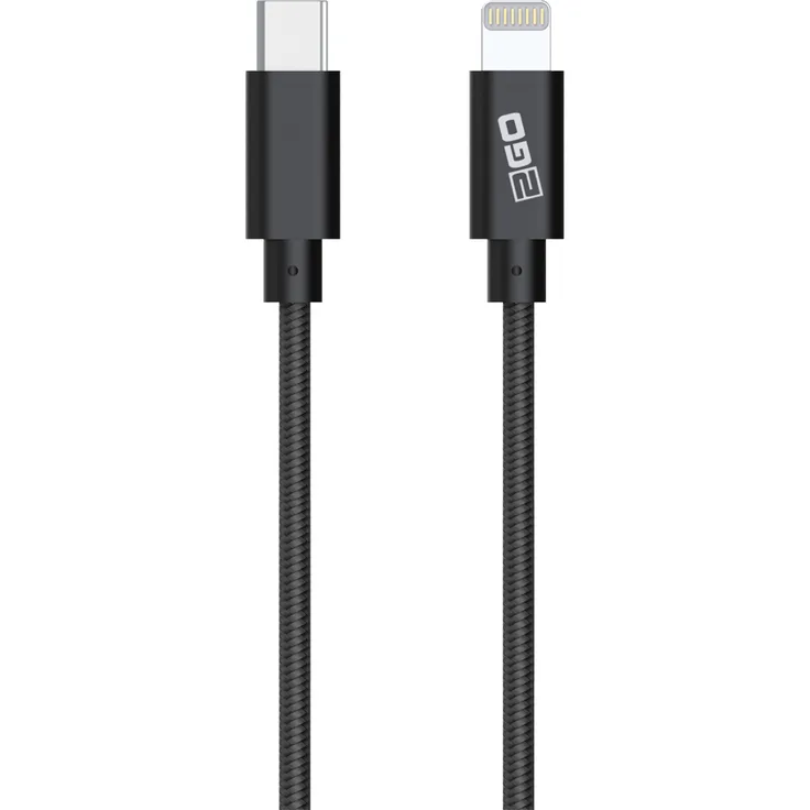 2GO 797162 USB-Kabel, 1 m, Lightning zu USB-C, Männlich, Männlich, Schwarz, Nylon-Umantelung