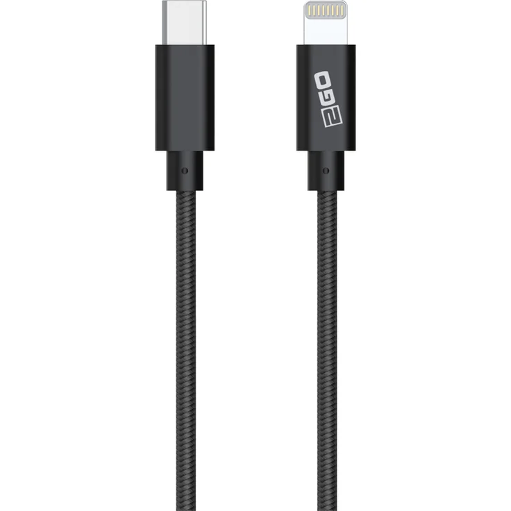 2GO 797162 USB-Kabel, 1 m, Lightning zu USB-C, Männlich, Männlich, Schwarz, Nylon-Umantelung