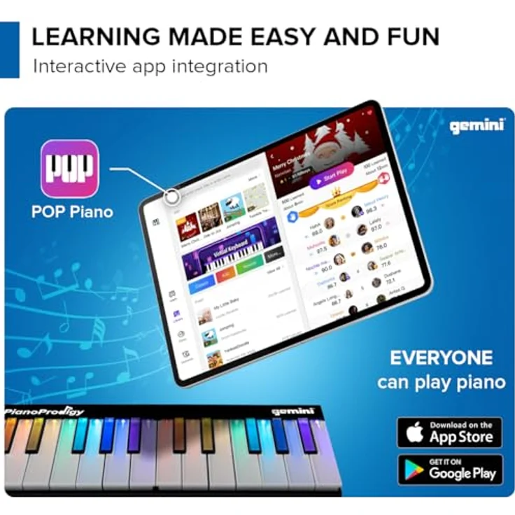 Gemini Sound PianoProdigy, Beleuchtete 24er Bluetooth-Tastatur, Tragbares und erweiterbares MIDI-Keyboard für iOS/Android-Geräte (App erforderlich) – Bild 4