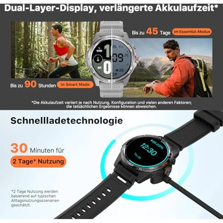 Ticwatch Atlas Smartwatch für Männer Android Grau Wear OS Smart Watch 90 Std. Akku 110+ Trainingsmodi Heatmap Sturzerkennung Gesundheits- und Fitnesstracker 5 ATM GPS-Kompass Nur Android-kompatibel – Bild 4