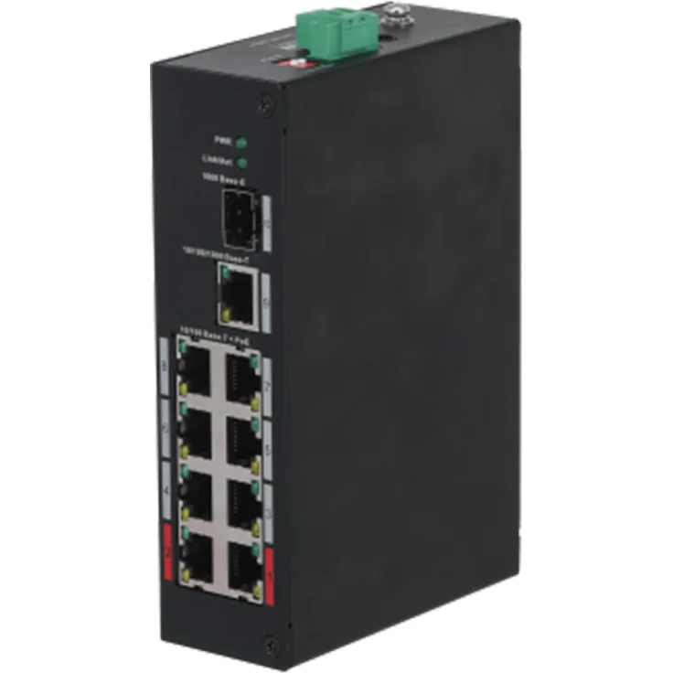 Dahua INDUSTRIE-SCHALTER PFS3110-8ET-96-V2 (9 Ports), Schwarz, Unmanaged Switch mit 7,6 Gbit/s und Power over Ethernet (PoE)