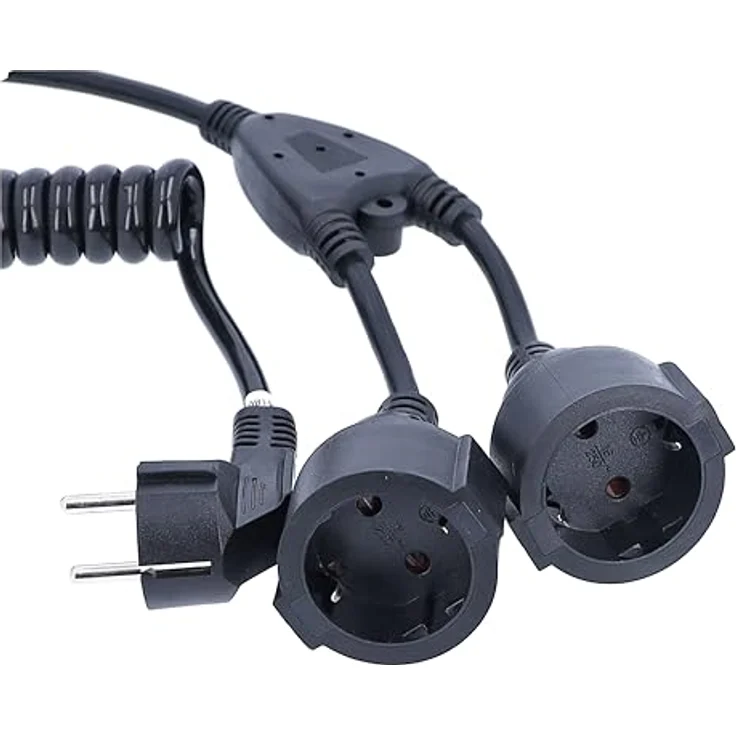 as - Schwabe Spiralkabel 1 m auf 2,5 m - 2 Schuko Steckdosen - 230V, 16A - Dehnbare Spiralleitung mit Schutzkontaktwickelstecker - Verlängerungskabel - 2-Fach Steckdosen - IP20 - schwarz – Bild 2