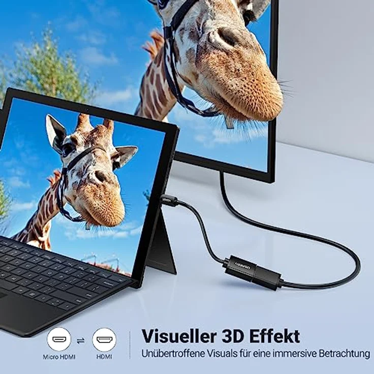 UGREEN Micro HDMI Adapterkabel Micro HDMI auf HDMI 1080P 3D 4k typ d auf typ a hdmi verlängerungskabel mit Ethernet vergoldete Kontakte unterstützt für Gopro 20cm Schwarz – Bild 3