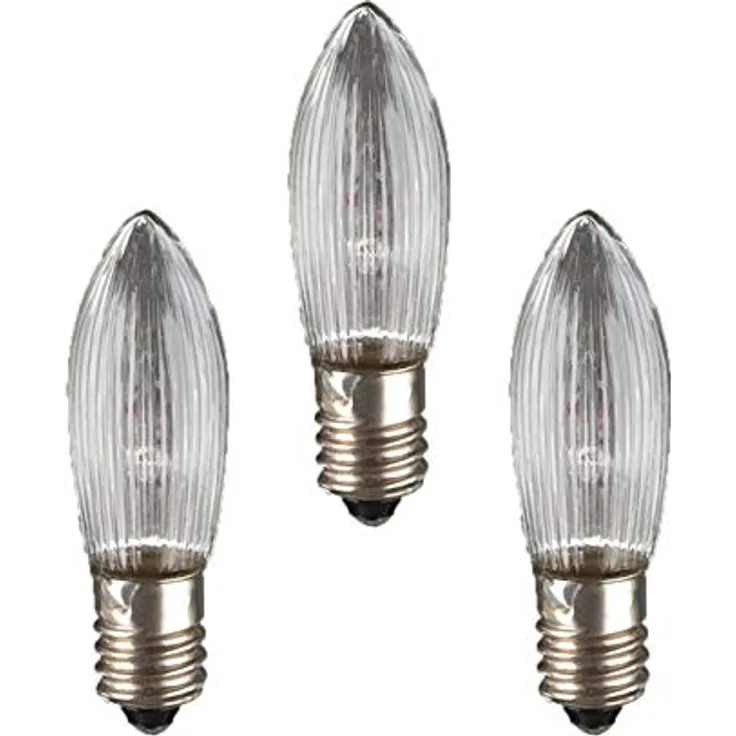 Hellum Ersatz-Kerzen für Schwibbogen, 3 Stück 8V 3W Riffelkerze für Weihnachtsbaum Kerzen Lichterketten innen mit 30 Brennstellen, Birnen für Lichterbogen E10/ 8V/ 3W/ 22Lumen 911138