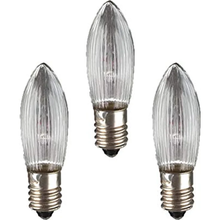 Hellum Ersatz-Kerzen für Schwibbogen, 3 Stück 8V 3W Riffelkerze für Weihnachtsbaum Kerzen Lichterketten innen mit 30 Brennstellen, Birnen für Lichterbogen E10/ 8V/ 3W/ 22Lumen 911138 – Bild 1