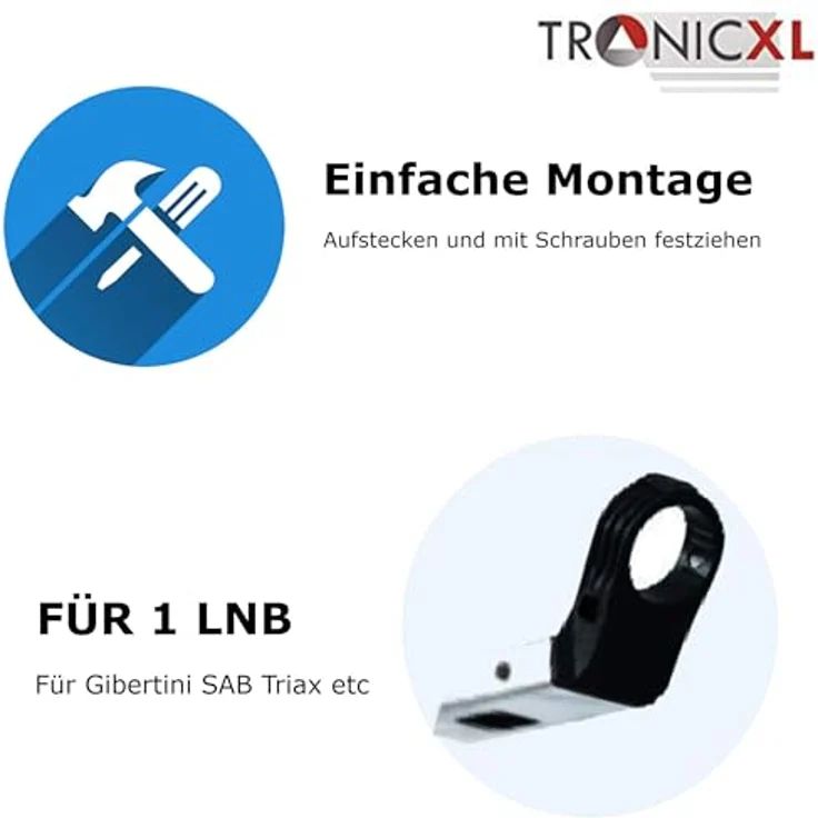 TronicXL Single LNB LNC LMB Feed Adapter Halterung Satelliten Spiegel Schüssel für SAB Triax Gibertini Halter SAT Antenne satellitenschüssel Befestigung Montage DVB-S2 DVBS2 Fernseher TV 1fach – Bild 2