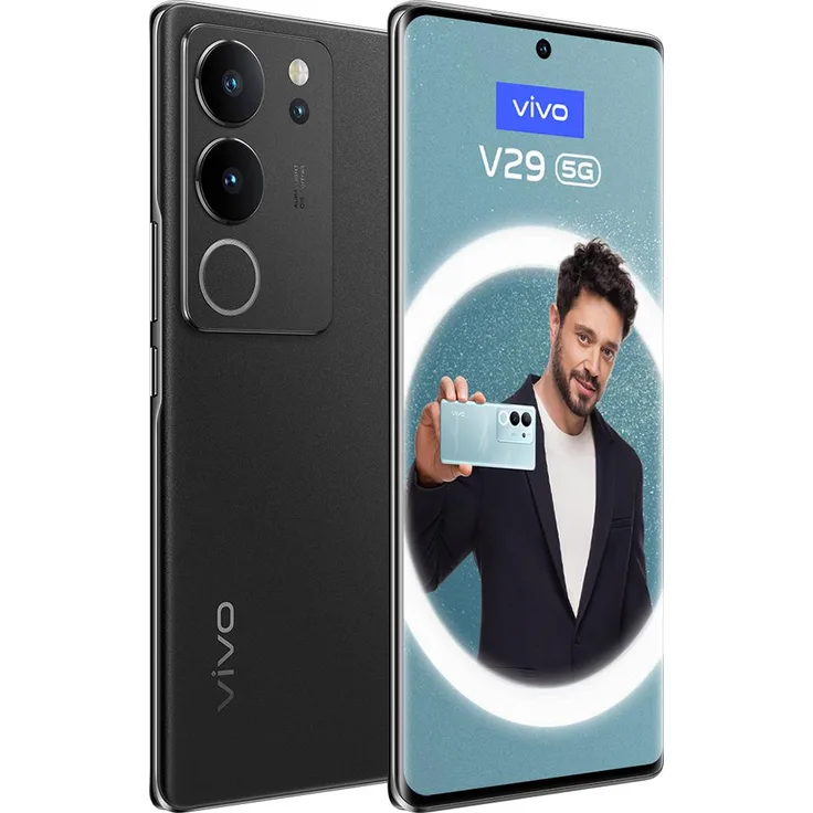 Vivo V29 (256 GB, Noble Black, 6.78", Dual SIM, 50 Mpx, 5G), Smartphone, Schwarz