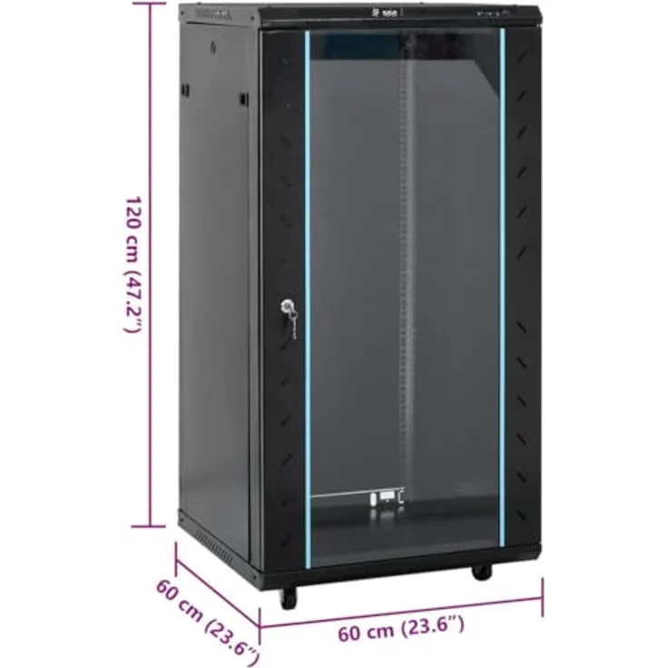 vidaXL 22U Netzwerkschrank 19" IP20, abschließbarer Serverschrank aus kaltgewalztem Stahl, Schwarz, 60x60x120 cm – Bild 2