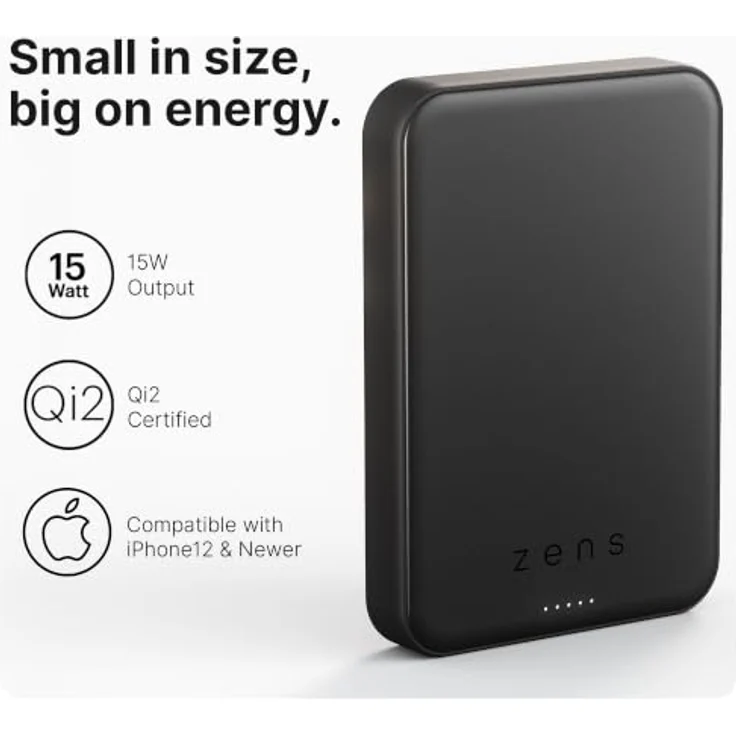 Zens Slim Qi2 Al Powerbank 10.000 mAh, 15 W, Aluminium Design, Schwarz – Bild 4