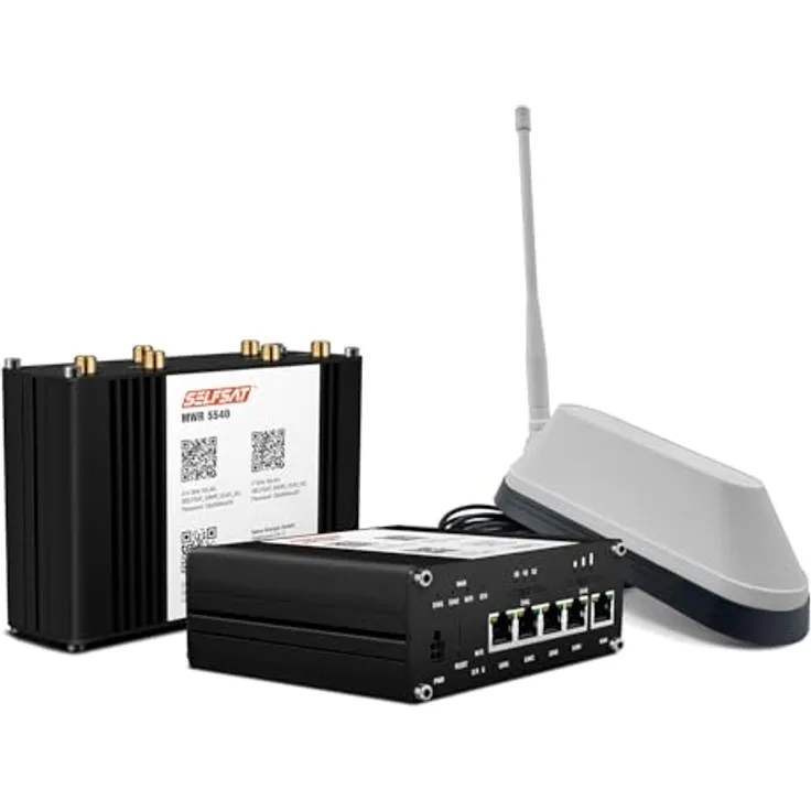 Selfsat MWR 5540 5G Cat 12 WLAN Router bis 2,6 Gbps, inkl. SHARK 5G Mobilfunkantenne, IP69K, Dualband 2.4 GHz / 5 GHz