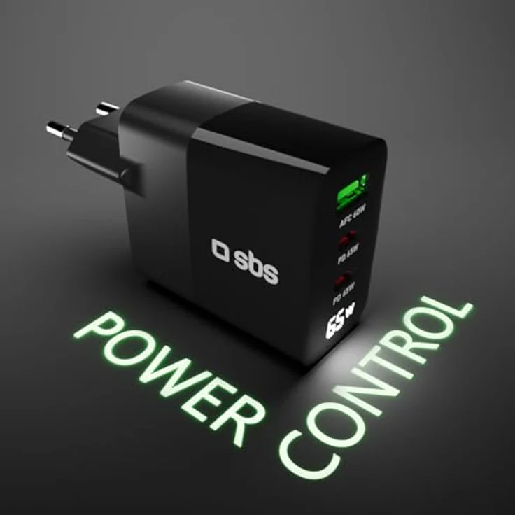 SBS 65-Watt-Ladegerät mit LCD-Display, Power Delivery-Technologie, EU-Wandsteckdose, schwarz – Bild 5