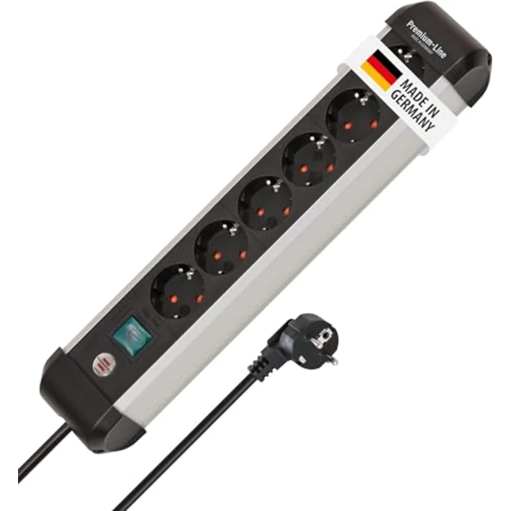Brennenstuhl Premium-Alu-Line 6-Fach Steckdosenleiste, Aluminium mit 3m Kabel und beleuchtetem Sicherheitsschalter, platzsparend mit 45°-Anordnung – Bild 2